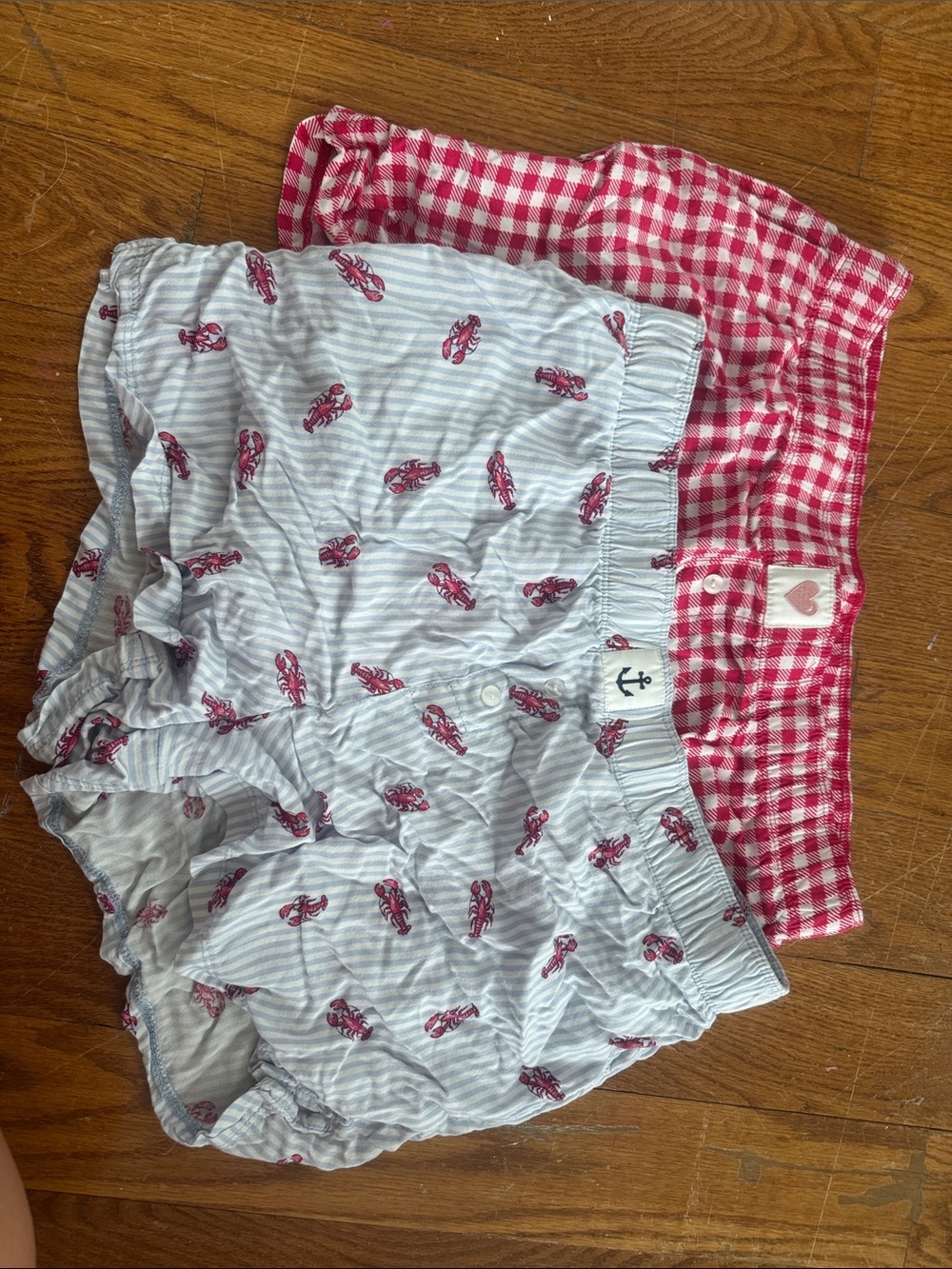 Pajama Shorts Set - Red Gingham & Light Blue Lobster Print